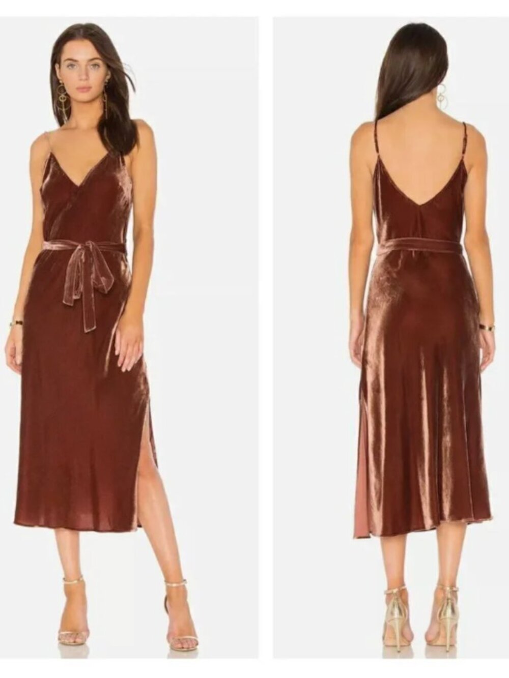 LIKE NEW ✨ FRAME denim - Velvet Midi, Spaghetti straps & Side Slit, "Spice" - S